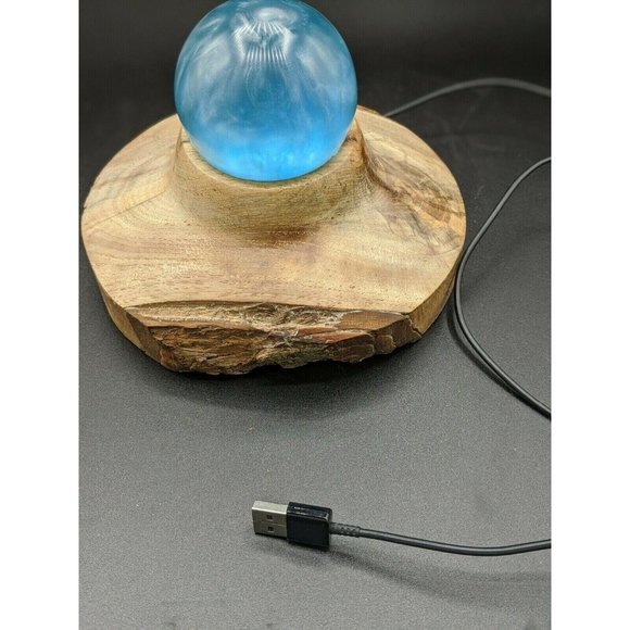 Night Light Wood & Blue Resin Live Edge Handmade Signed by Artist Mood Light USB - Picture 5 of 11